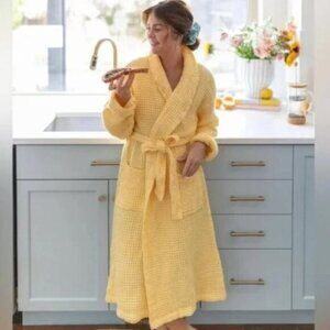 One Wednesday X Jilly Box Yellow Waffle Knit Robe Size Small